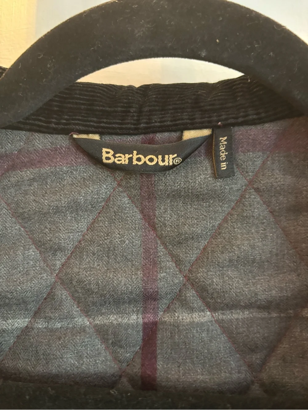 Barbour Quilted Maroon Puffer Jacket with Contrast Collar